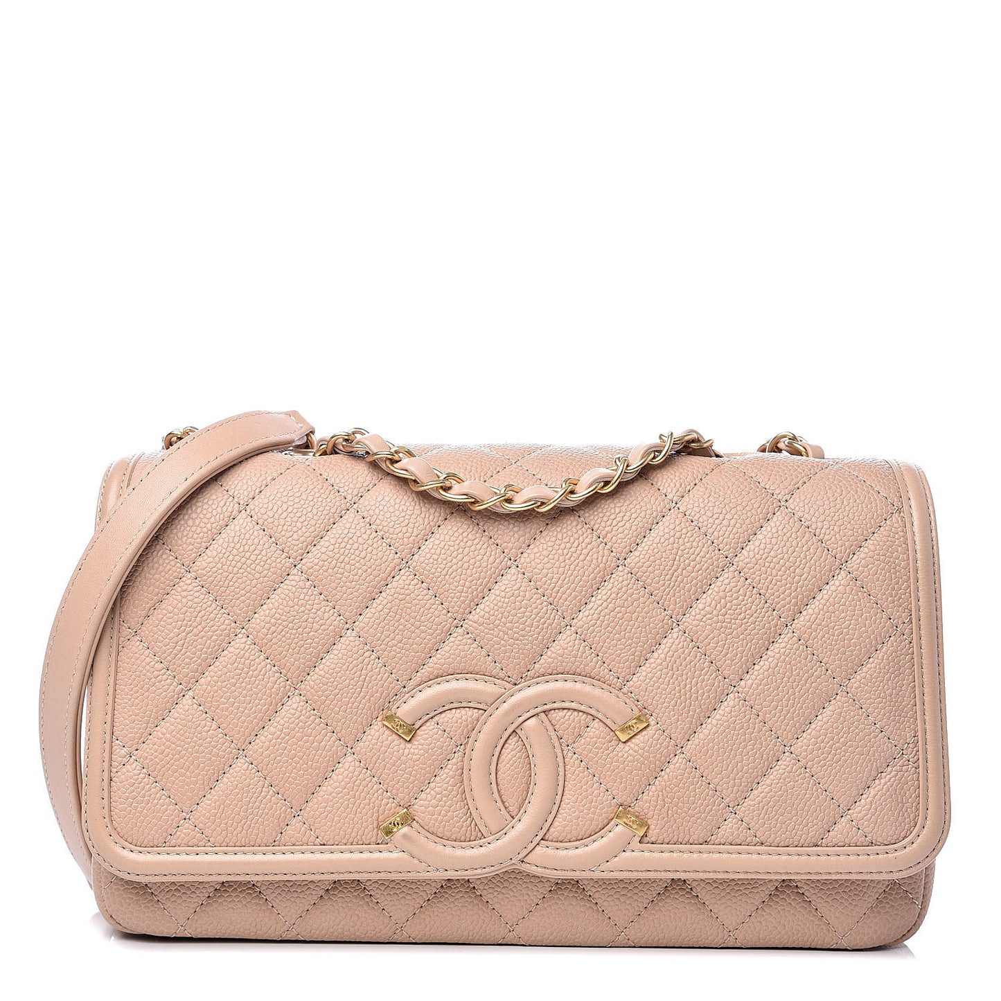 Caviar Quilted Medium CC Filigree Flap Beige