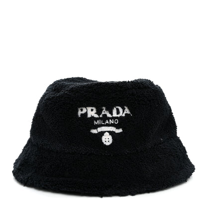 Prada Terry Cloth Logo Embroidered Womens Bucket Hat S Black White 3 of 8