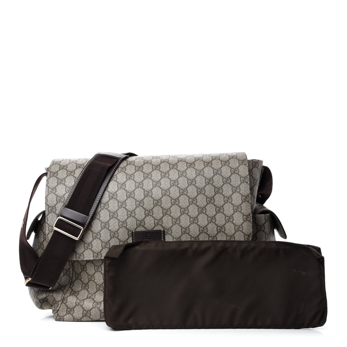 GG Supreme Monogram Selleria Calfskin Messenger Diaper Bag Beige Ebony Cocoa Dark Chocolate