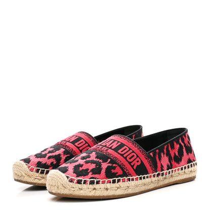 Christian Dior Cotton Embroidered Leopard Print Granville Espadrille 37 Red 4 of 10