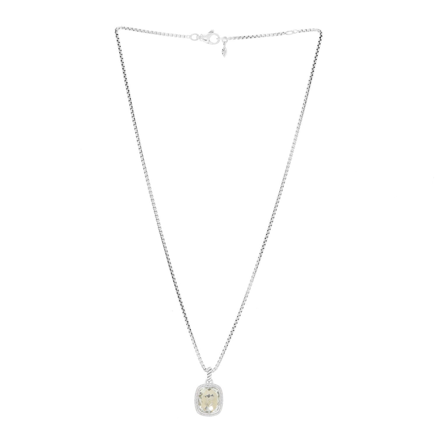 Sterling Silver Diamond Prasiolite 10mm Albion Pendant Necklace