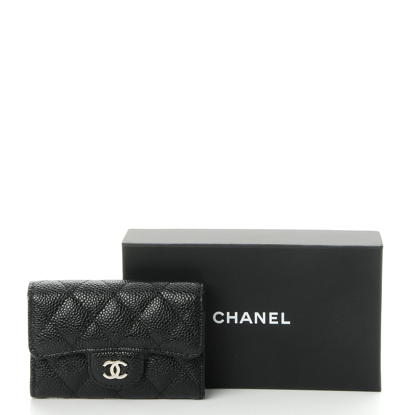 Caviar Quilted Flap Card Holder Black