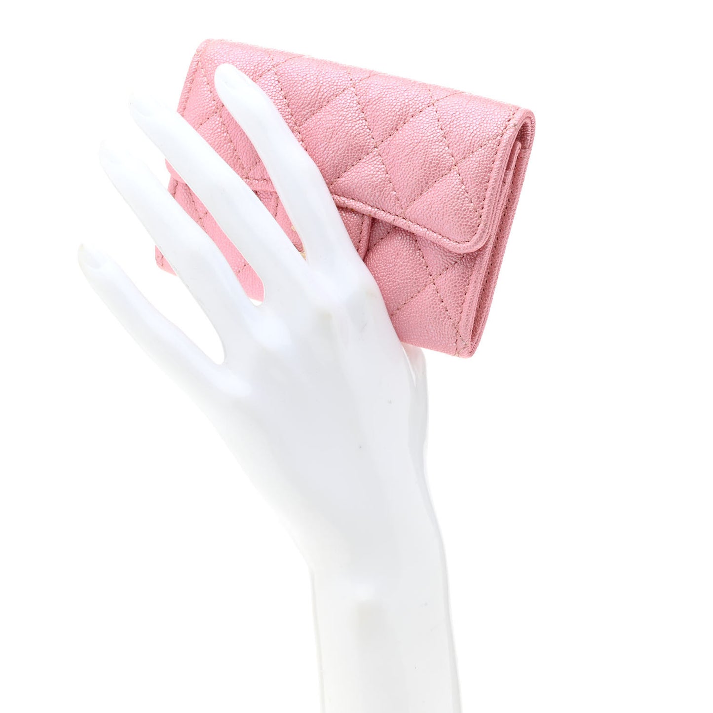 Iridescent Caviar Quilted Flap Card Holder Rose Pink