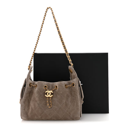 Chanel Suede Quilted Mini Chanel 25 Handbag Dark Grey 14 of 14
