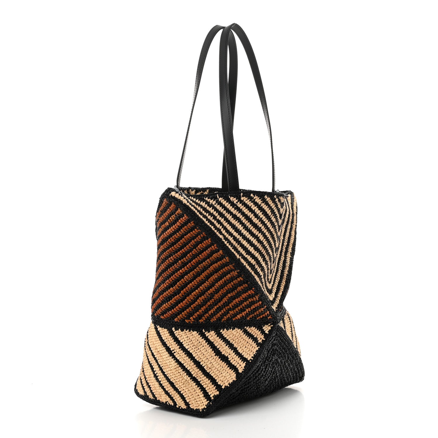 Loewe Raffia Calfskin Paula's Ibiza Medium Puzzle Fold Tote Natural Honey Gold 3 of 9