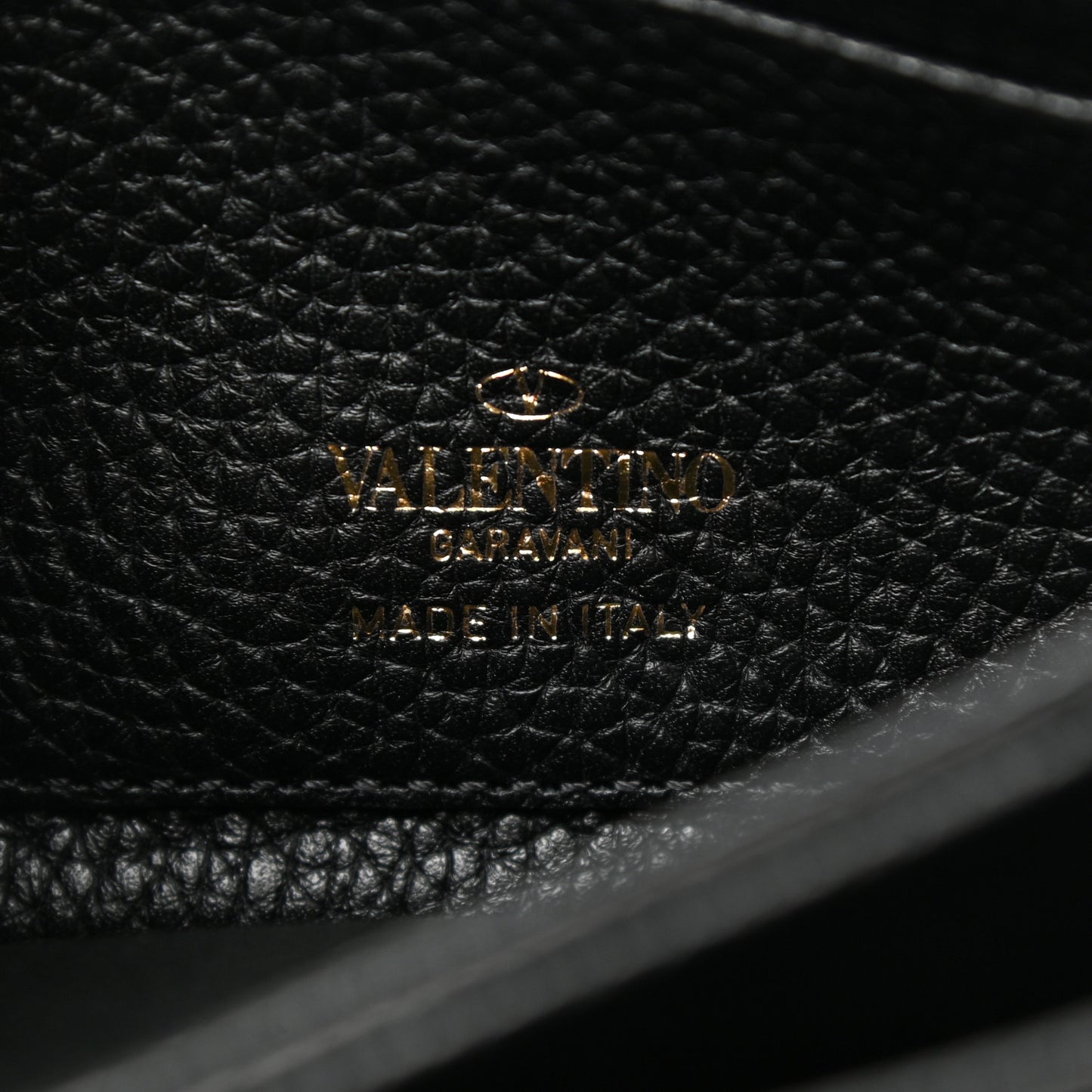 Pebbled Calfskin Rockstud Flap Wallet On Chain Black