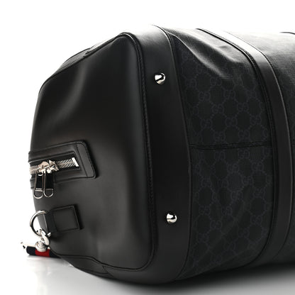 Gucci Soft GG Supreme Monogram Appia Calfskin Web Large Carry On Duffle Bag Black Grey 5 of 9