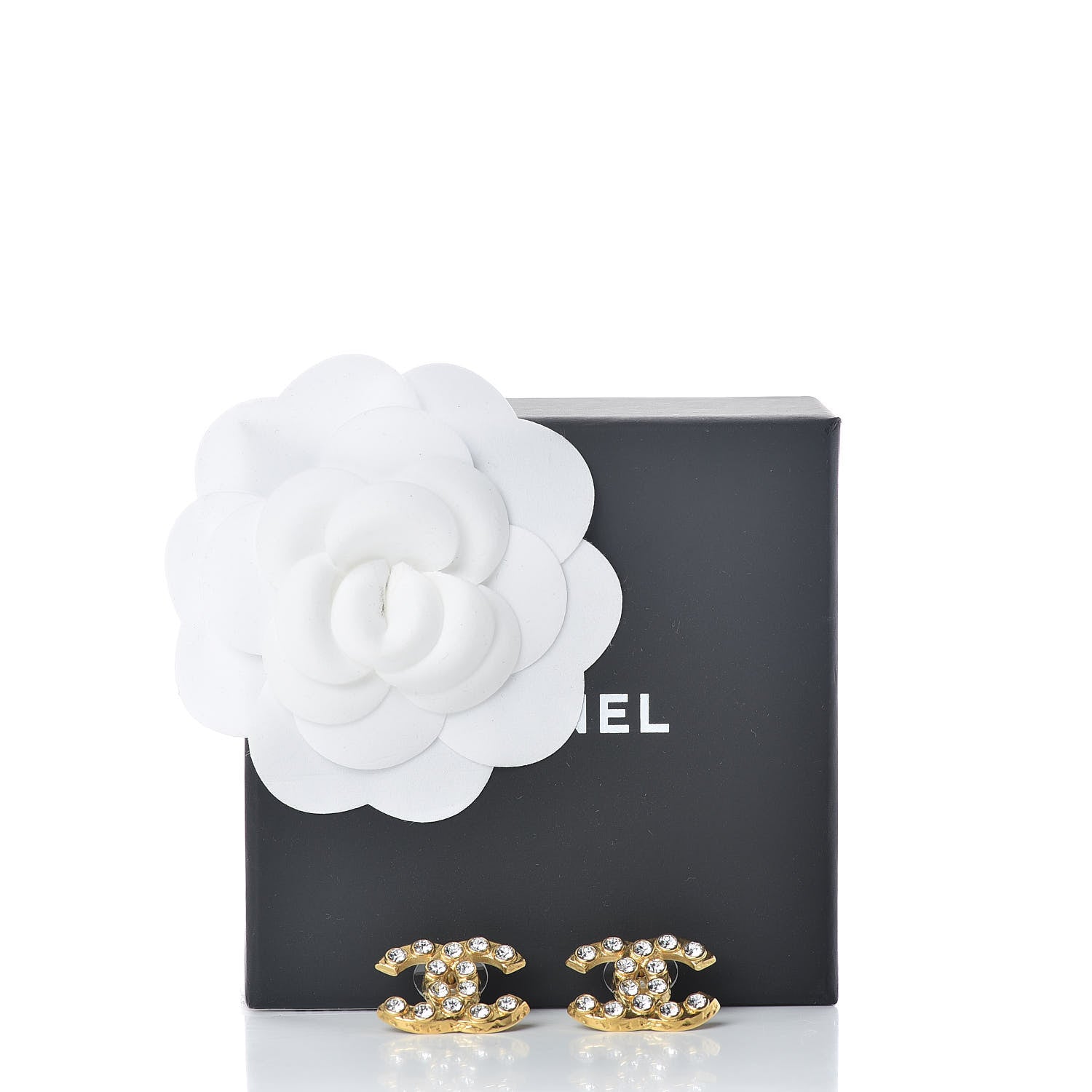 Chanel Crystal CC Large Stud Earrings Gold 5 of 5