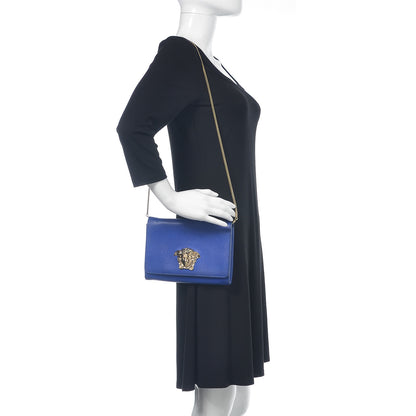 Versace Grained Calfskin Palazzo Chain Evening Bag Blue 2 of 10