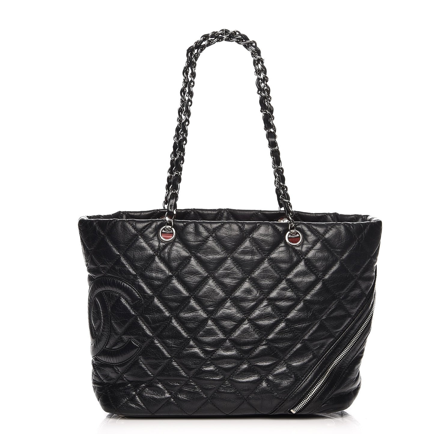 Aged Calfskin Quilted Large Cotton Club Tote Black