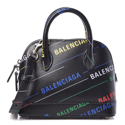 Balenciaga Calfskin Logo Print XXS Ville Top Handle Bag Black Multicolor 1 of 8