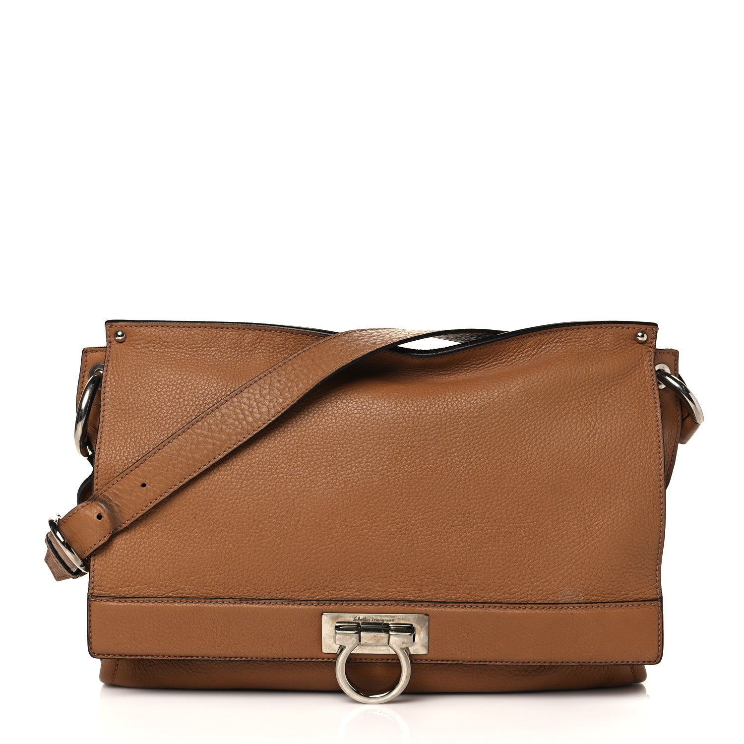 Salvatore Ferragamo Calfskin Gancini Flap Shoulder Bag Brown 1 of 10