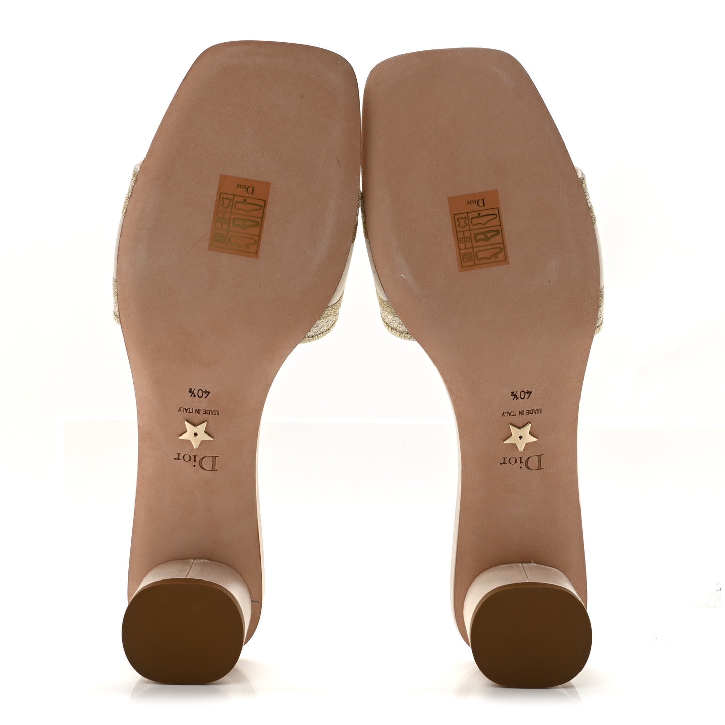 Metallic Satin Embroidered Dway 35mm Slide Sandals 40.5 Pale Gold