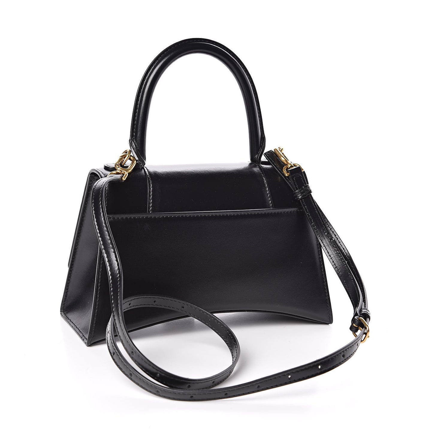 Shiny Box Calfskin Small Hourglass Top Handle Bag Black