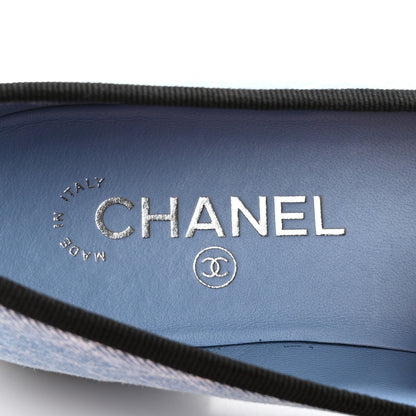 Chanel Denim Printed Quilt CC Cap Toe Ballerina Flats 37.5 Light Blue Dark Grey 7 of 11