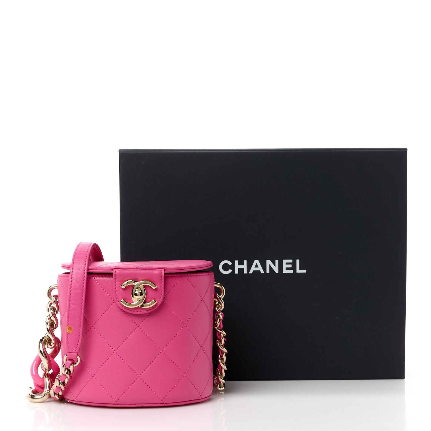 Lambskin Resin Elegant Chain Vanity Case Dark Pink