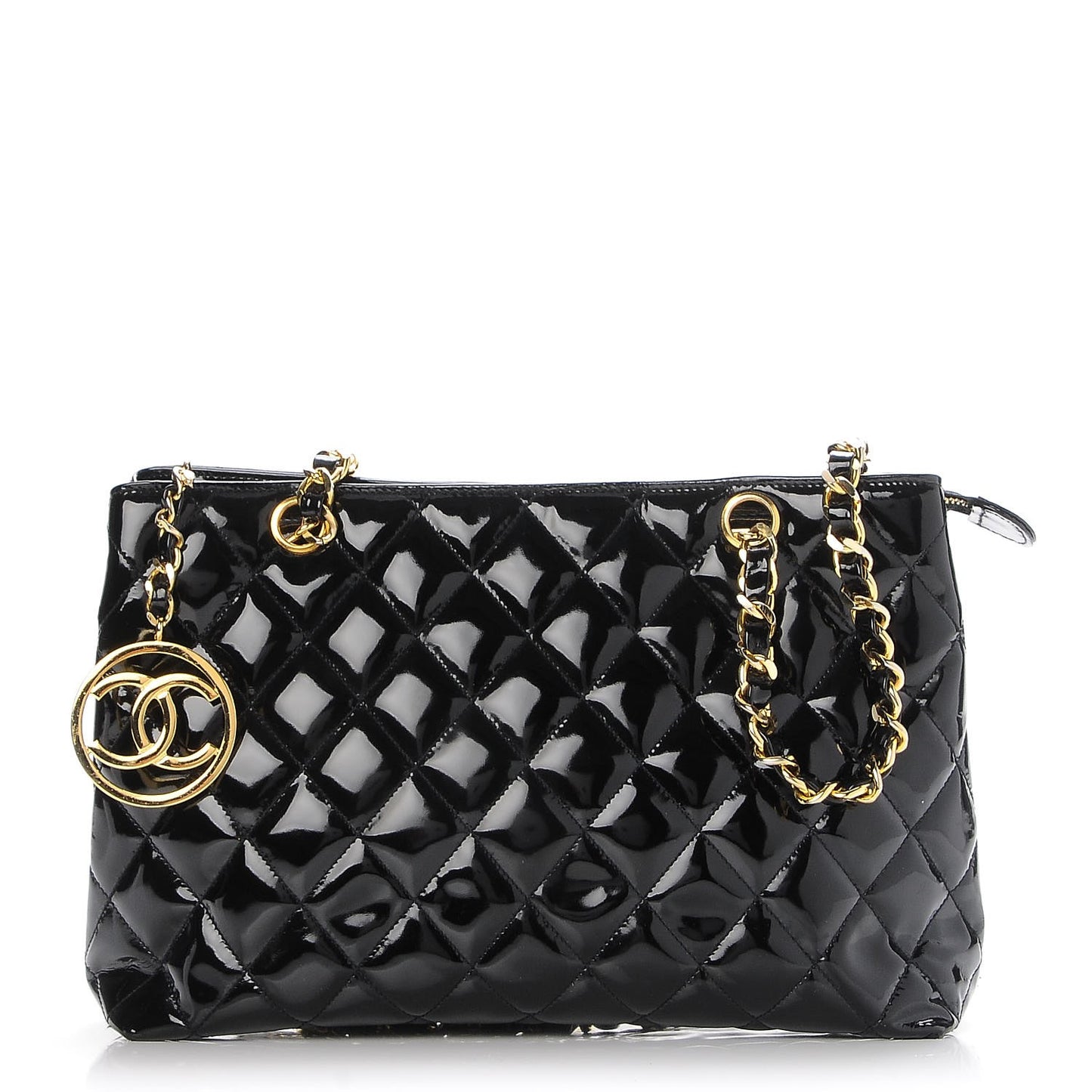 Patent Quilted Shoulder Bag Black