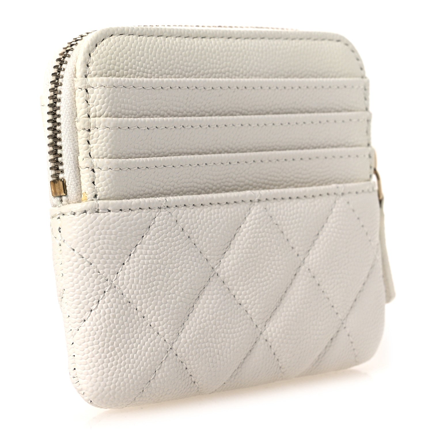 Chanel Caviar Quilted Zip Card Holder Wallet White 7 of 16