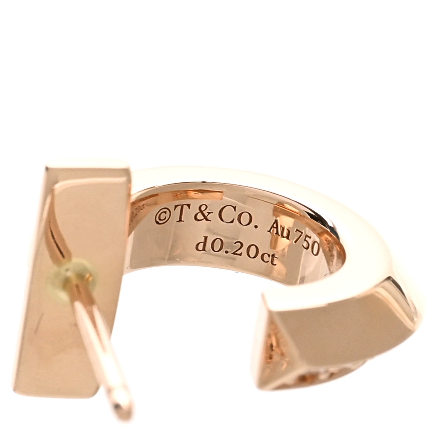 Tiffany 18K Rose Gold Diamond T1 Hoop Earrings 4 of 5
