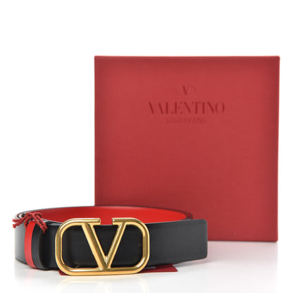 Valentino Garavani Glossy Calfskin VLogo Reversible 30mm Belt 80 Black Rouge Pur 6 of 6