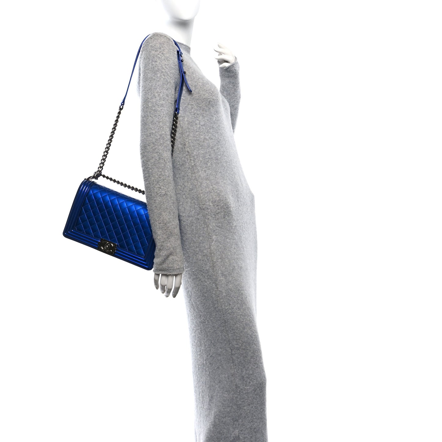 Metallic Patent Quilted New Medium Boy Flap Blue