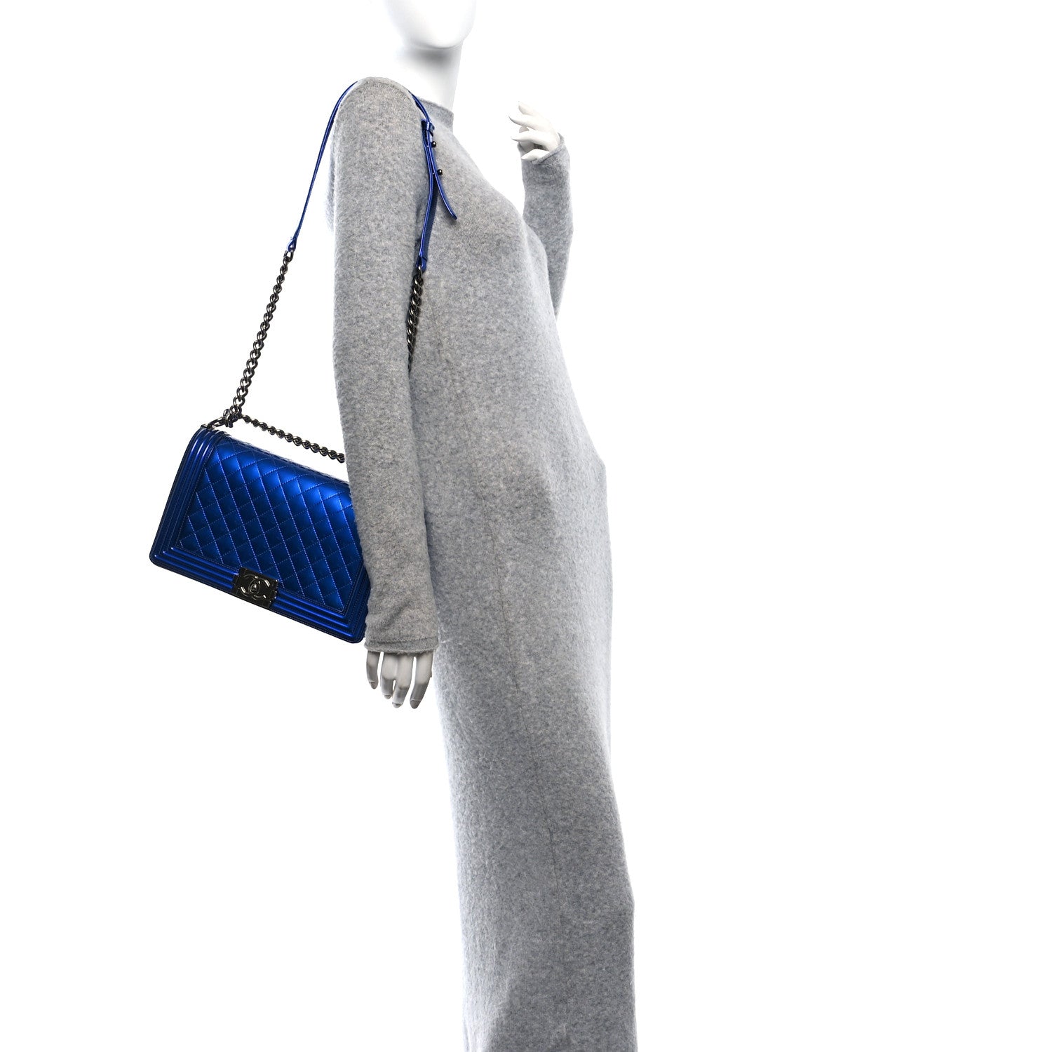 Chanel Metallic Patent Quilted New Medium Boy Flap Blue 2 of 10