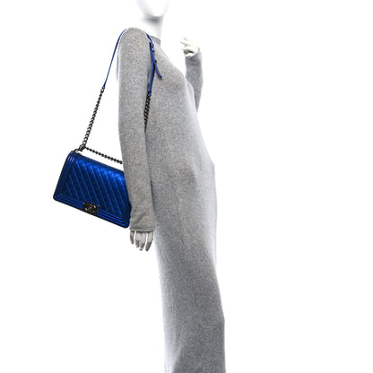 Chanel Metallic Patent Quilted New Medium Boy Flap Blue 2 of 10