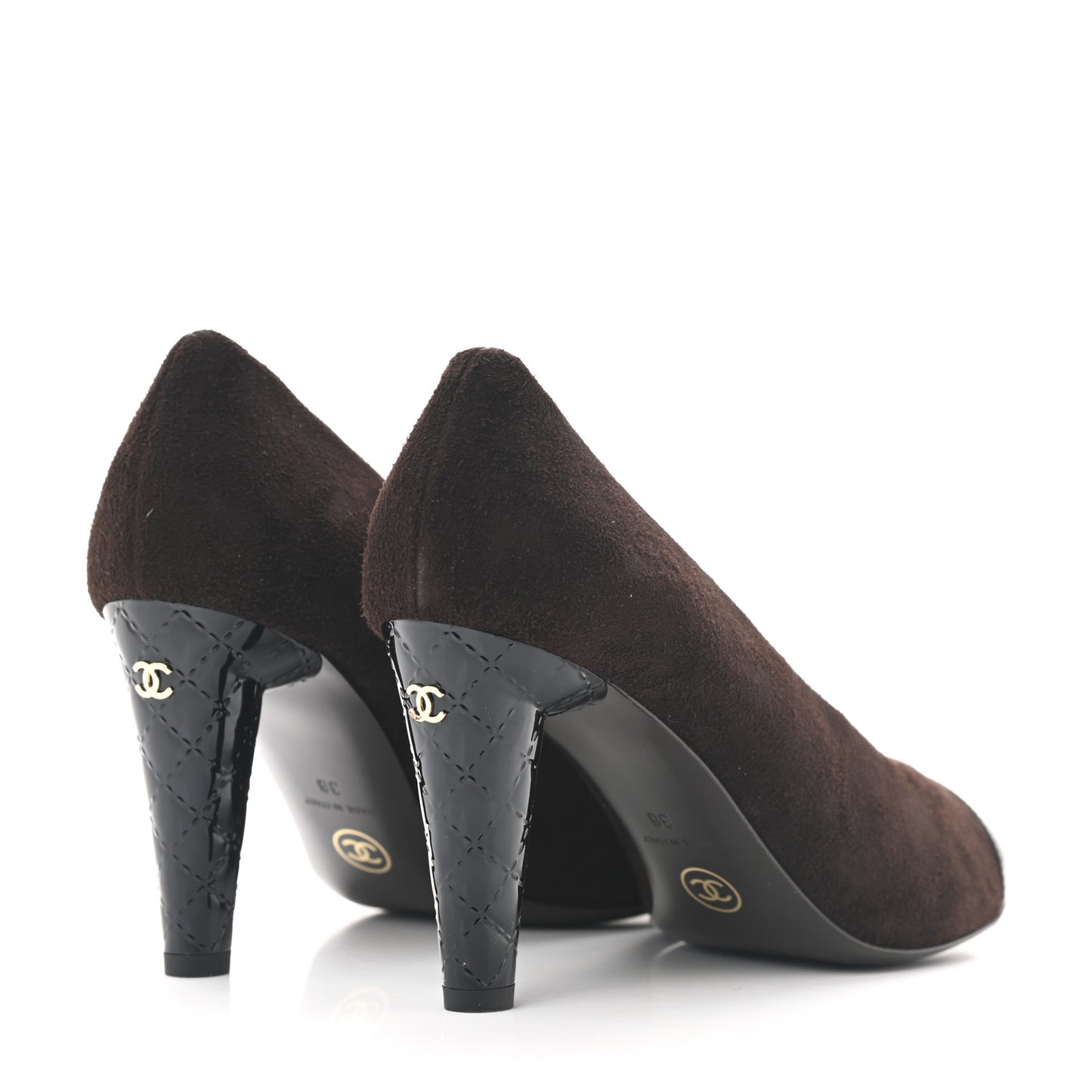 Kid Suede Patent Calfskin Cap Toe CC Pumps 38 Brown Black
