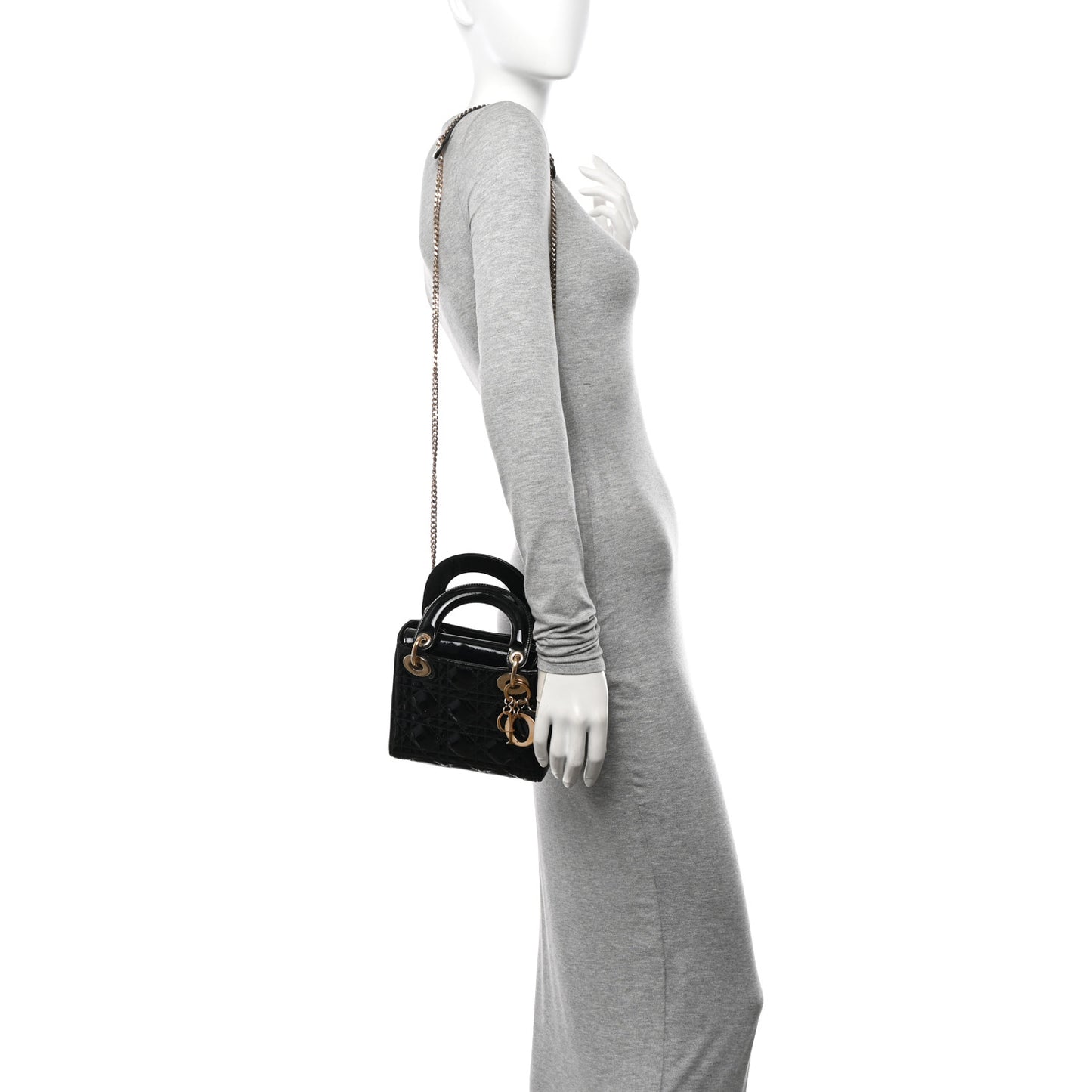 Patent Cannage Mini Lady Dior Black