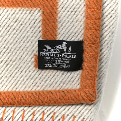 Hermes Wool Cashmere Signature Classic Avalon Blanket Ecru Potiron 3 of 3
