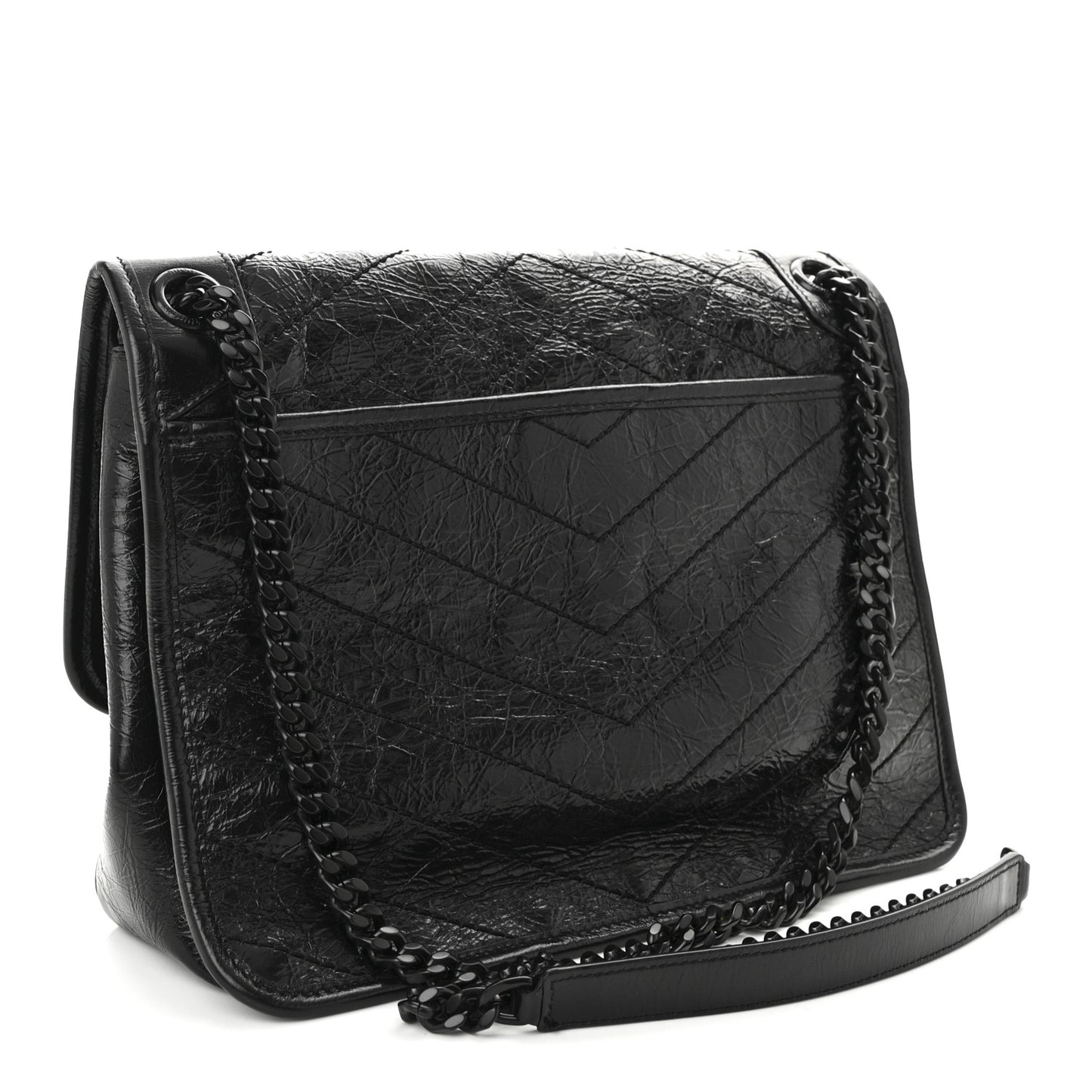 Crinkled Calfskin Matelasse Monogram Medium Niki Chain Satchel Black