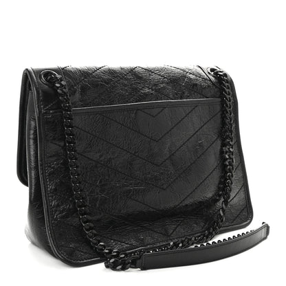 Saint Laurent Crinkled Calfskin Matelasse Monogram Medium Niki Chain Satchel Black 3 of 10