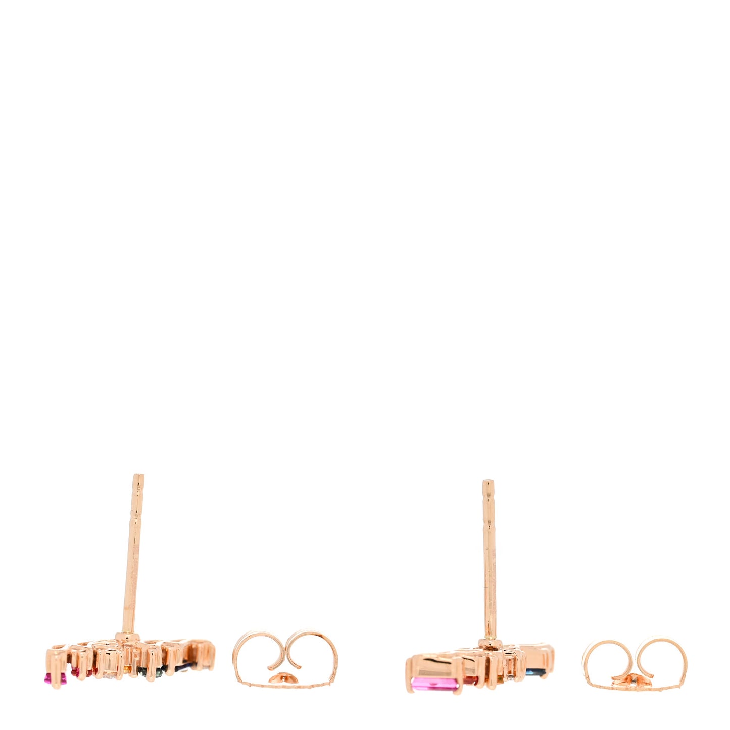 18K Rose Gold Diamond Sapphire Ruby Frenzy Rainbow Stud Earrings