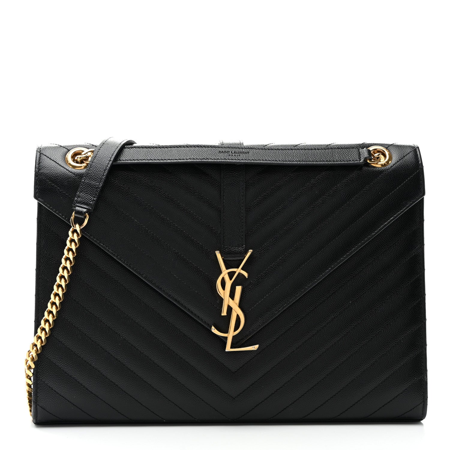 Saint Laurent Grain De Poudre Matelasse Chevron Large Monogram Satchel Black 1 of 9