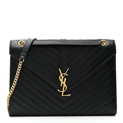 Saint Laurent Grain De Poudre Matelasse Chevron Large Monogram Satchel Black 1 of 9