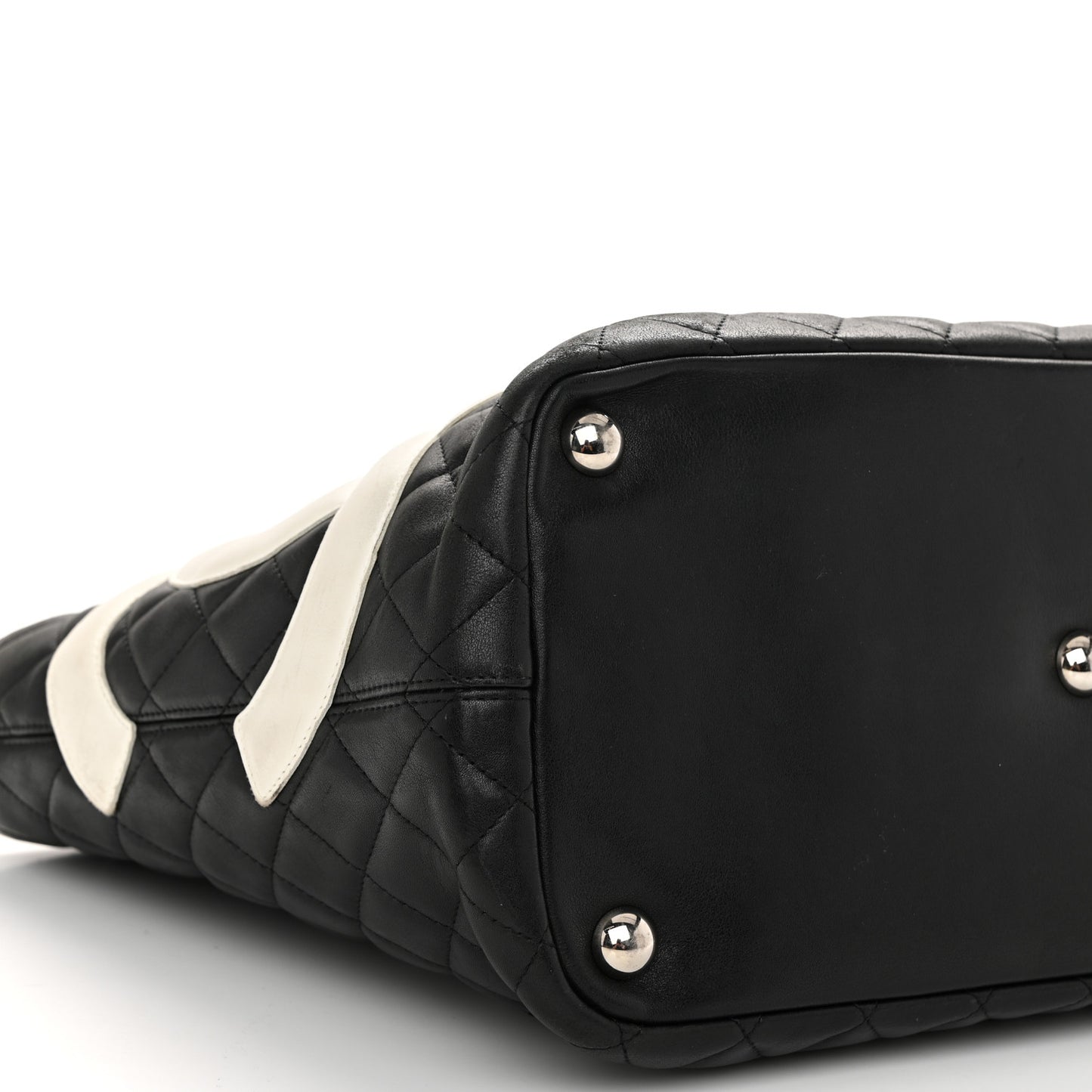 Calfskin Quilted Large Cambon Tote Black White