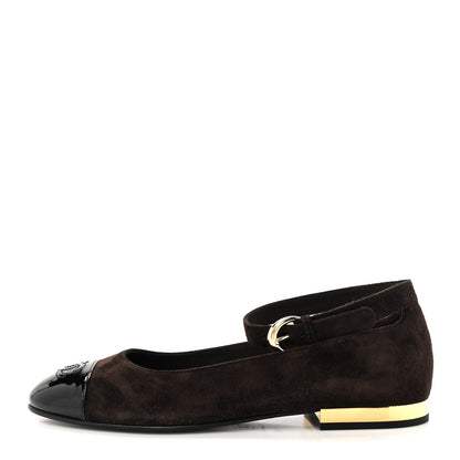 Chanel Suede Patent Cap Toe CC Mary Jane Flats 38 Dark Brown Black 1 of 10