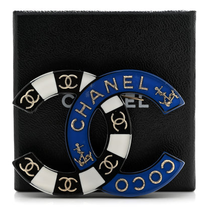 Chanel Resin Metal CC Brooch Blue Black 5 of 5