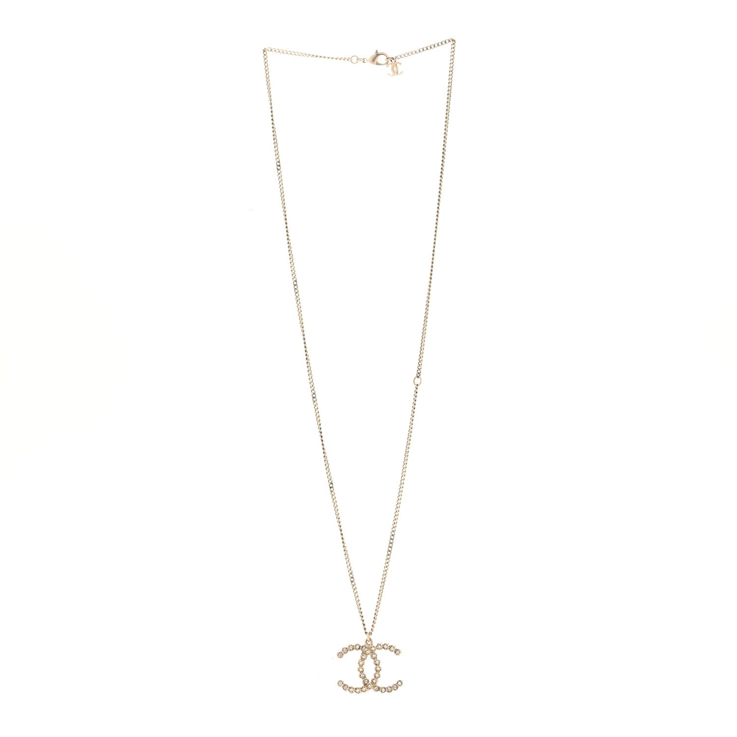 Chanel Crystal CC Pendant Necklace Gold 2 of 3
