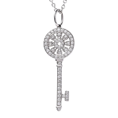Tiffany Platinum 18K White Gold Diamond Mini Petals Key Pendant Necklace 5 of 8