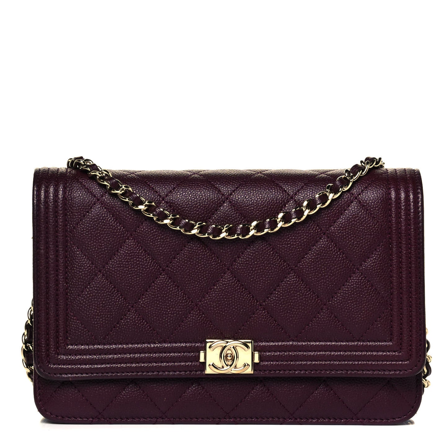 Caviar Quilted Boy Wallet On Chain WOC Dark Purple