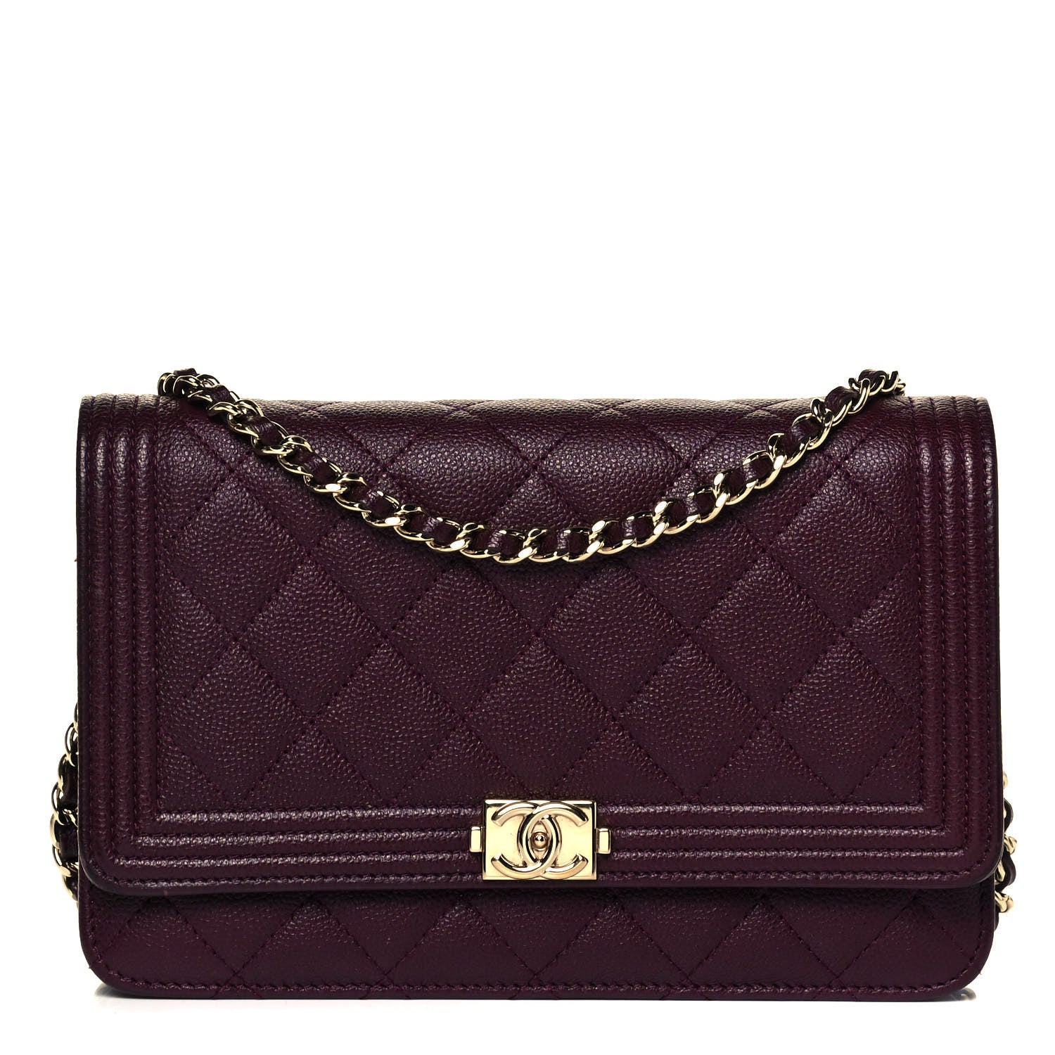 Chanel Caviar Quilted Boy Wallet On Chain WOC Dark Purple 1 of 10