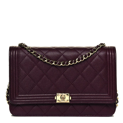 Chanel Caviar Quilted Boy Wallet On Chain WOC Dark Purple 1 of 10