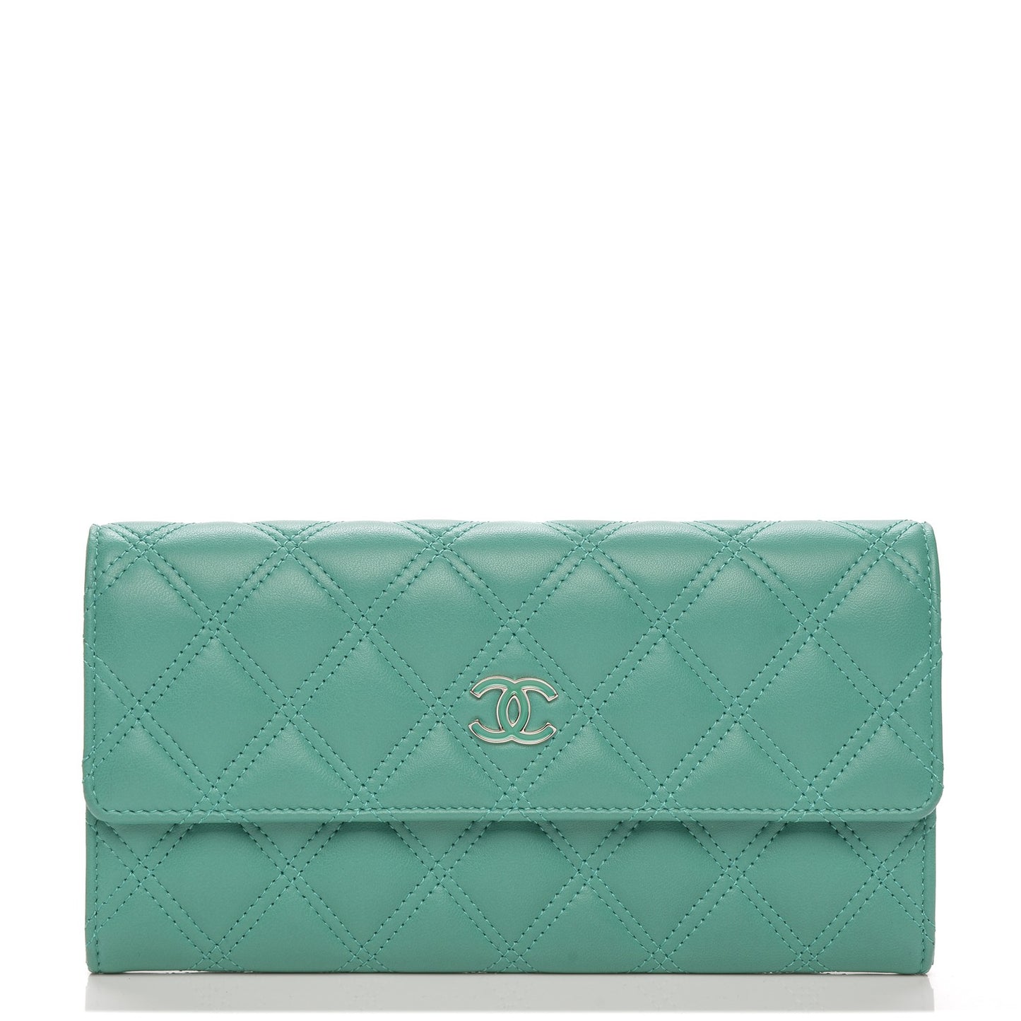 Lambskin Quilted Large Gusset Flap Wallet Turquoise