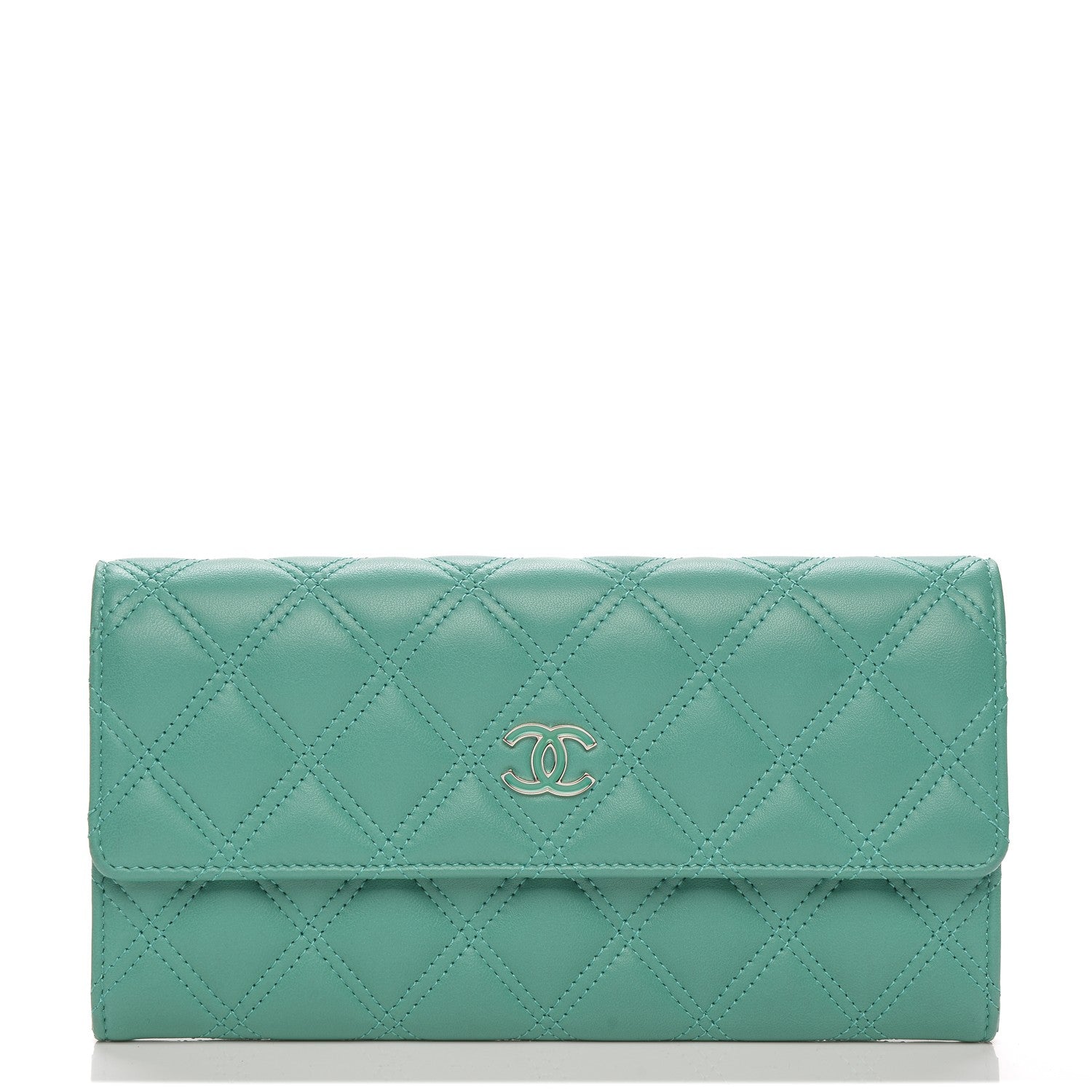 Chanel Lambskin Quilted Large Gusset Flap Wallet Turquoise 1 of 9