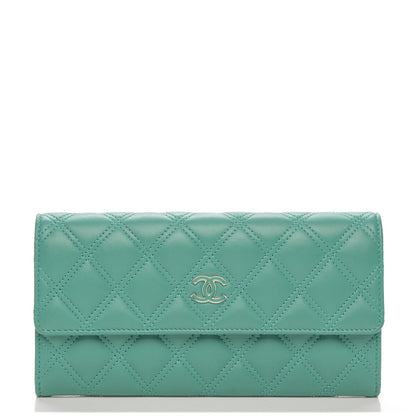 Chanel Lambskin Quilted Large Gusset Flap Wallet Turquoise 1 of 9