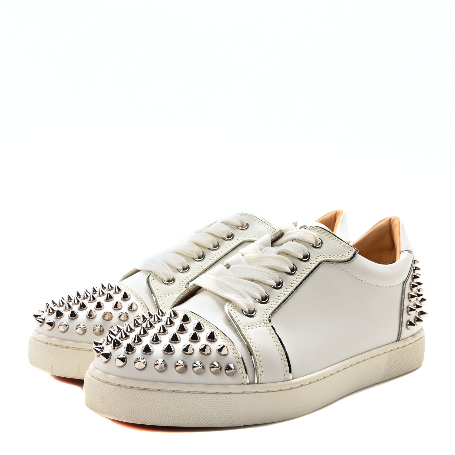 Christian Louboutin Calfskin Spikes Womens Vieira 2 Flat Sneakers 37.5 White 4 of 8
