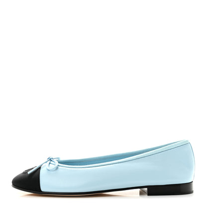 Chanel Lambskin Cap Toe CC Ballerina Flats 37.5 Light Blue Black 1 of 10
