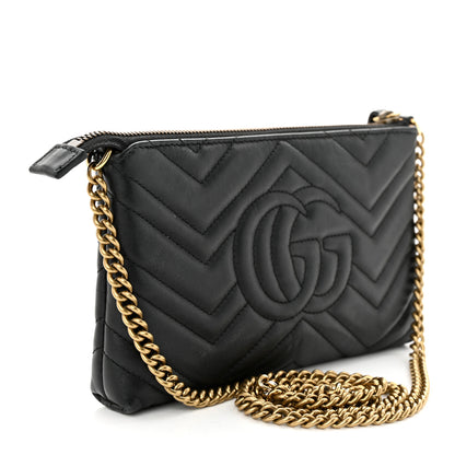 Gucci Calfskin Matelasse Mini GG Marmont Chain Bag Black 3 of 11