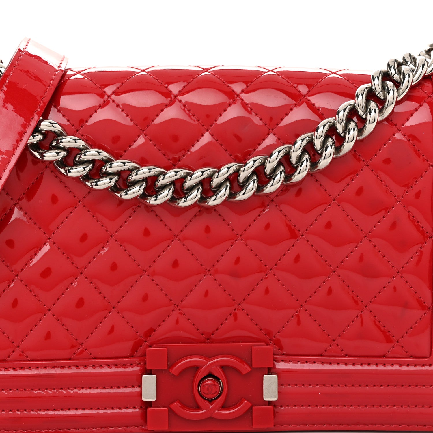 Chanel Patent Calfskin Quilted Medium Plexiglass Boy Flap Red 8 of 12